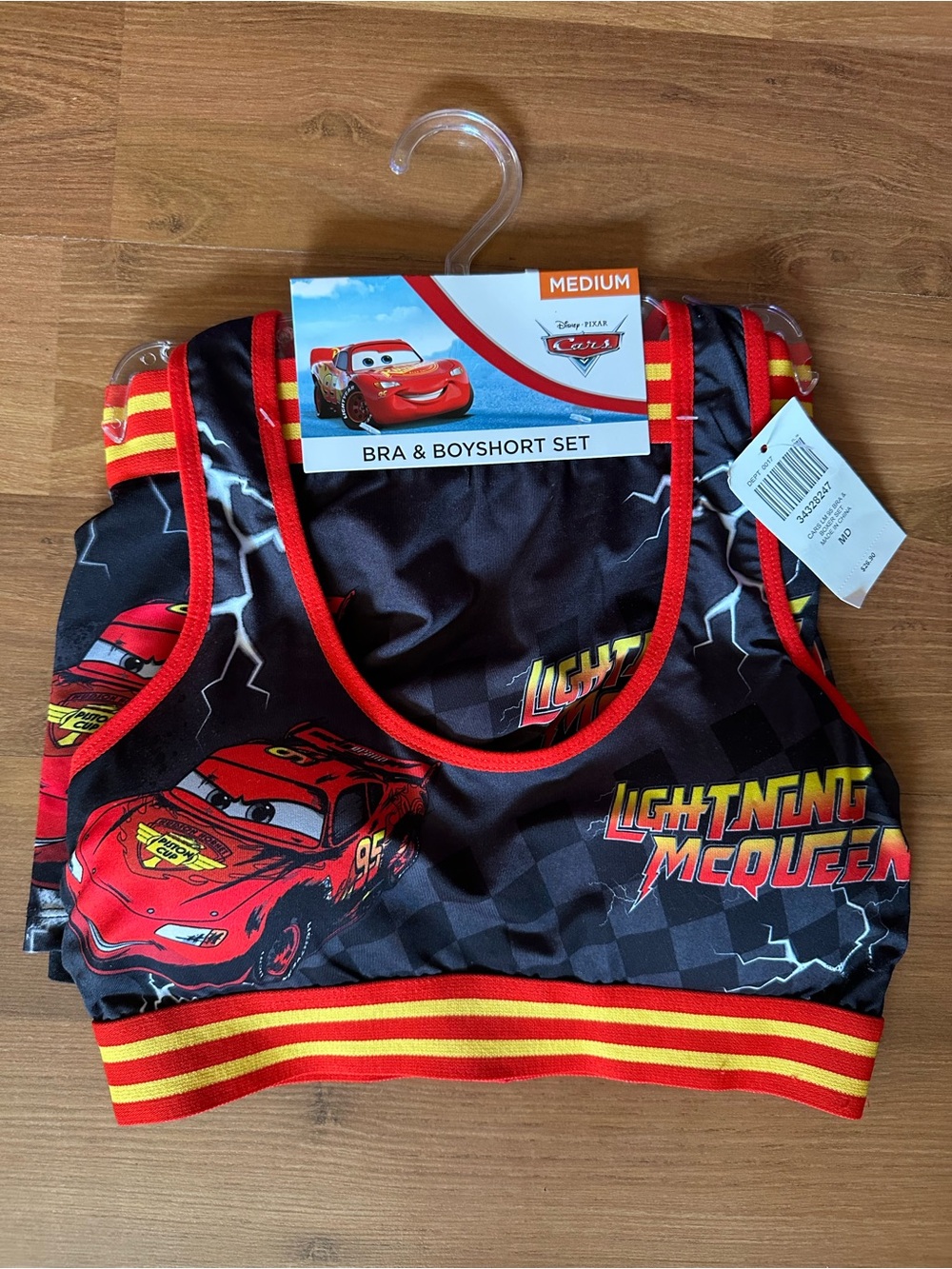 🆕 Hot Topic Black & Red Lightning McQueen Bra & Boyshort Set - Medium